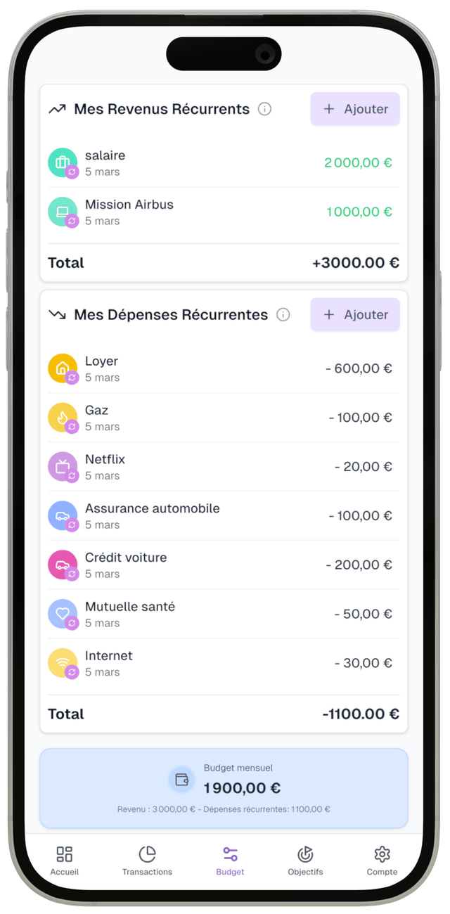 Interface dépenses récurrentes