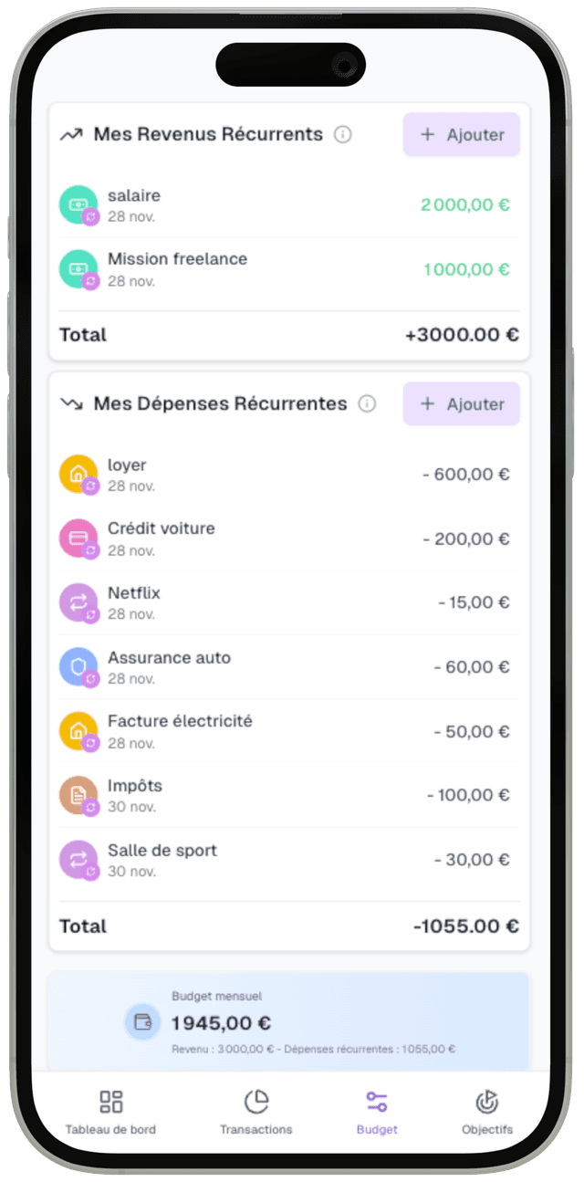 Interface dépenses récurrentes