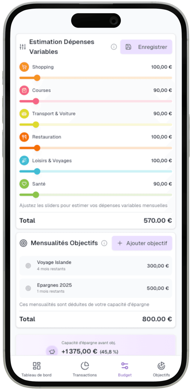 Interface dépenses variables